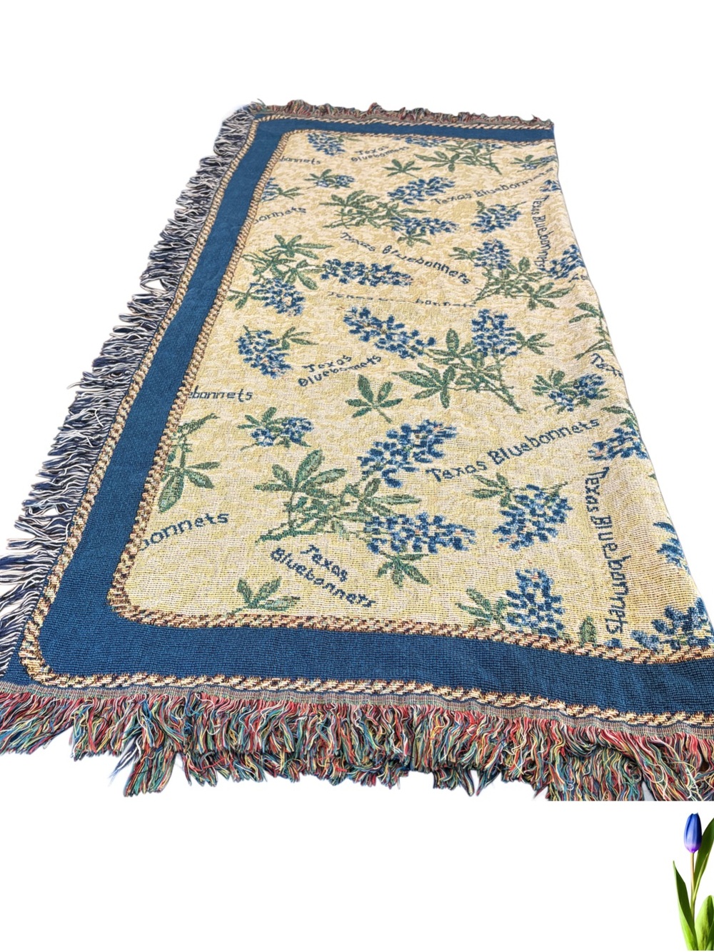 Woven Tapestry Throw Floral Texas Bluebonnet Blue/Cream 50” X 60”